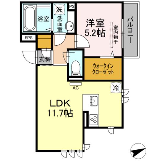 プレジェ西白島(1LDK/2階)の間取り写真