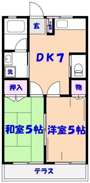 フジコーポII(2DK/1階)の間取り写真