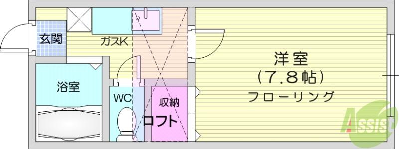 ホワイトキャッスル蒲町ビレジA棟(1K/2階)の間取り写真