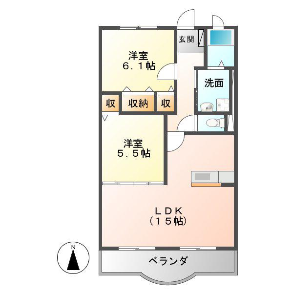 ハートフル柚子(2LDK/3階)の間取り写真