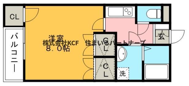 ブリランテ金丸小路(1K/2階)の間取り写真