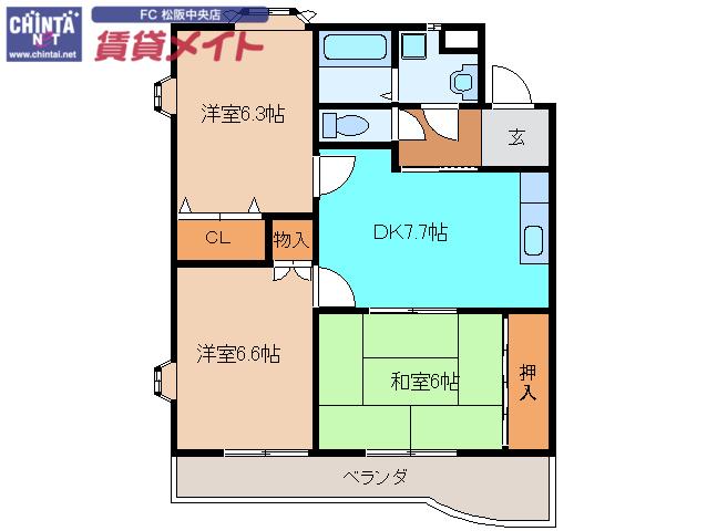マンションアブニール21(3DK/1階)の間取り写真