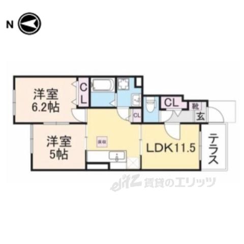 ル・プラシードB(2LDK/1階)の間取り写真