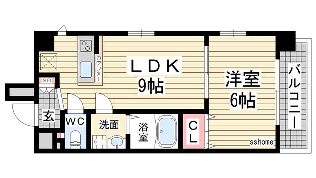 ソレイユ六甲II(1DK/3階)の間取り写真