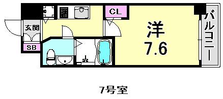 S-RESIDENCE神戸磯上通(1K/9階)の間取り写真