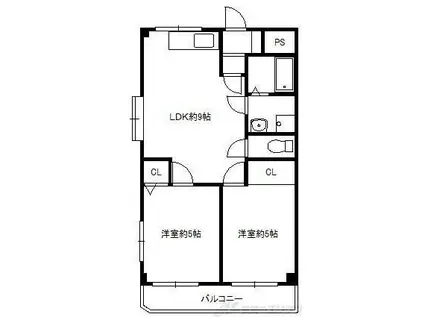 水尾ちとせハイツ(2LDK/3階)の間取り写真
