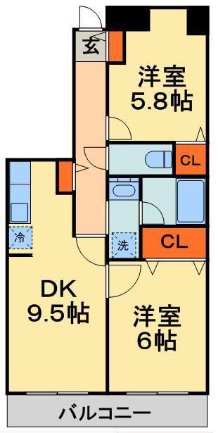 シャトーイノハナ(2DK/7階)の間取り写真