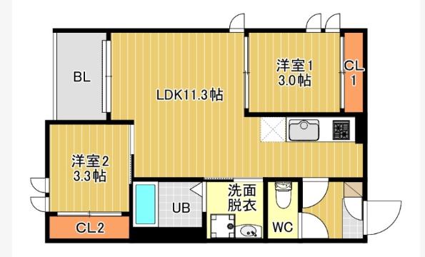 REGALEST 千早 テラス(2LDK/2階)の間取り写真