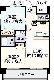 ラフィネ豊中南(2LDK/4階)の間取り写真