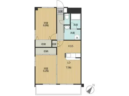 グランディール西新町(2LDK/2階)の間取り写真