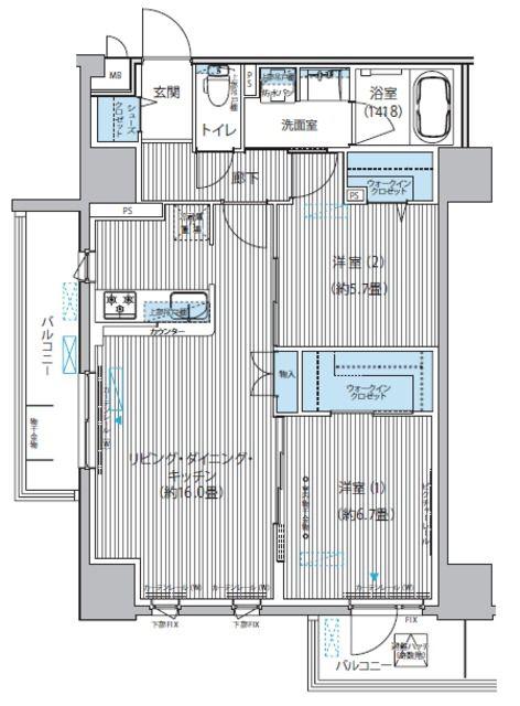 グランシャルール武蔵境(2LDK/4階)の間取り写真