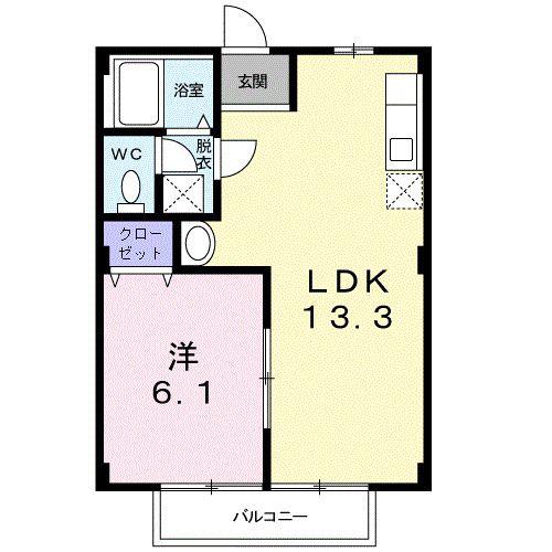 ベルルーム A(1LDK/1階)の間取り写真