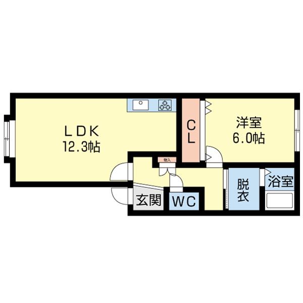 ベルシーヌ日の出(1LDK/2階)の間取り写真