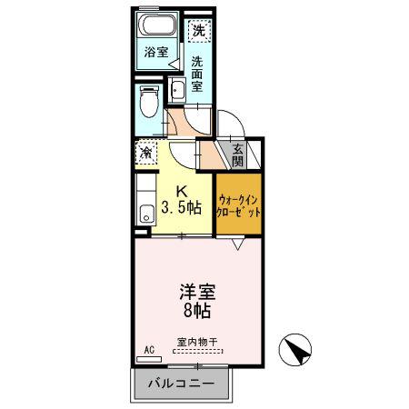 サウスパーク中村(1K/2階)の間取り写真
