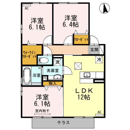 メゾン・ヴェール B(3LDK/1階)の間取り写真