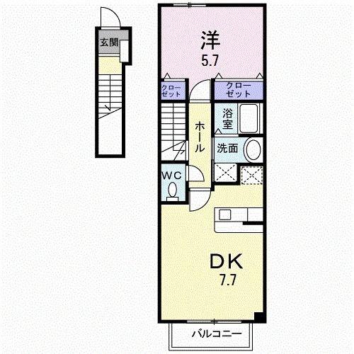 シャルマンヒロ参番館(1DK/2階)の間取り写真