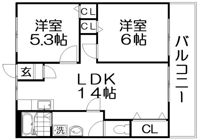 レジデンス松栄(2LDK/2階)の間取り写真