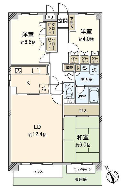 パークハイム三鷹台(3LDK/1階)の間取り写真