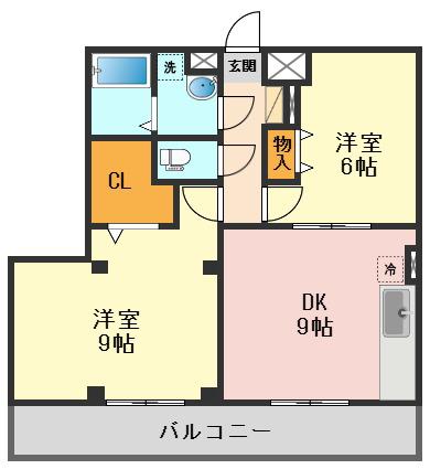 ジュネス・ド・フルール(2DK/2階)の間取り写真