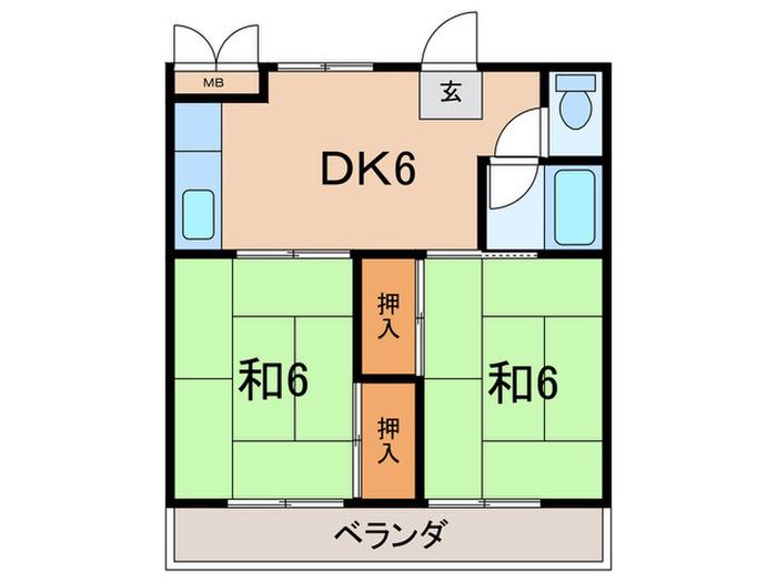 市隆ハイツ立花2番館(2DK/3階)の間取り写真