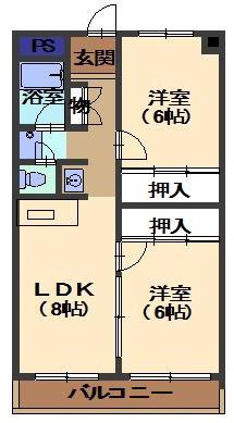 サンハイツ東山(2LDK/4階)の間取り写真