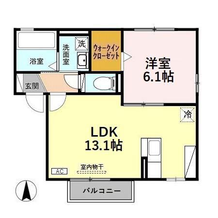 コンフォートスクエアB棟(1LDK/2階)の間取り写真