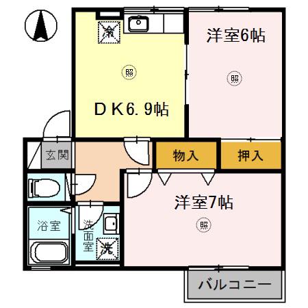 黒川グリーンハイツA(2DK/2階)の間取り写真