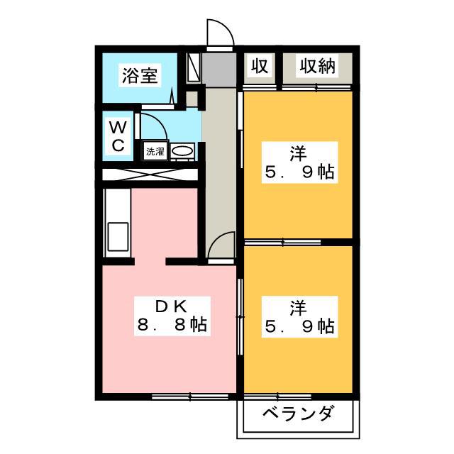 サンハイム A(2DK/2階)の間取り写真