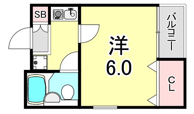 THREE FIELD和田岬(1K/3階)の間取り写真