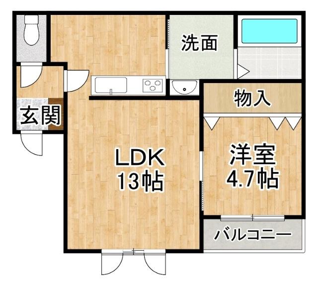 カラリア西1条通(1LDK/1階)の間取り写真