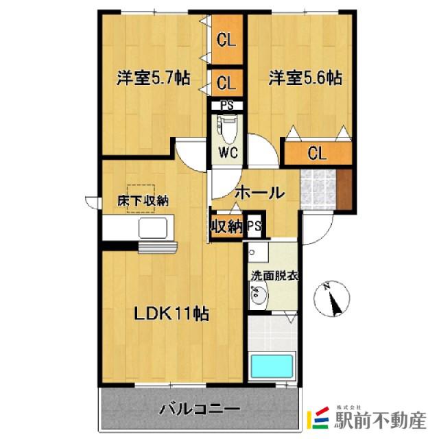 ディンプル ヒルズ  壱番館(2LDK/1階)の間取り写真