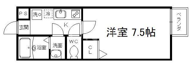 フラッティ四条大宮II(1K/1階)の間取り写真
