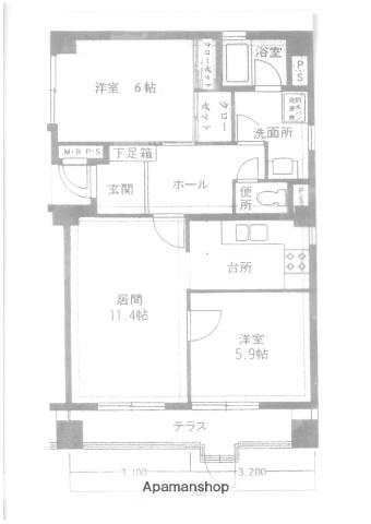 レジオン浄水(2LDK/6階)の間取り写真