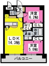 クランリージェ(2LDK/2階)の間取り写真
