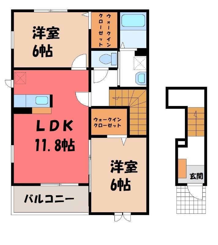 プリート・コルソB(2LDK/2階)の間取り写真