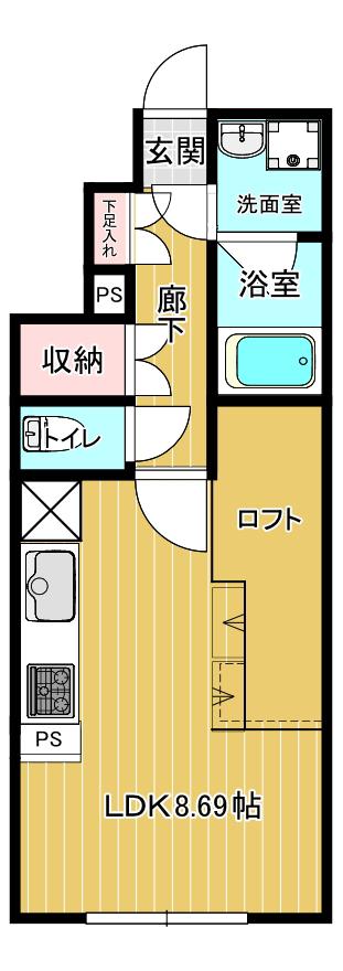 BLISS(ワンルーム/1階)の間取り写真