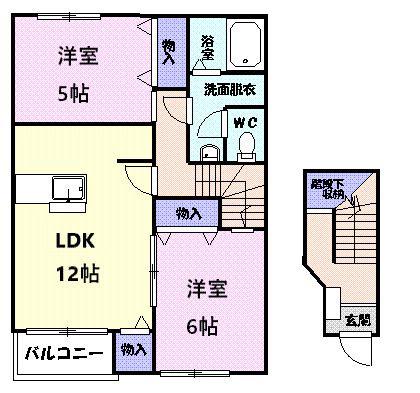 パルテールB(2LDK/2階)の間取り写真