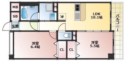 モン・ヴィラージュ佐賀駅前(2LDK/2階)の間取り写真