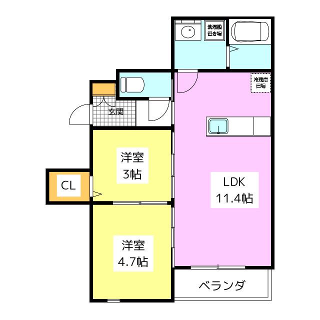 CHRONO桜並木(2LDK/3階)の間取り写真