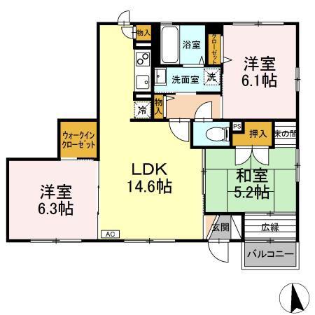 ハイツしのぶ(3LDK/1階)の間取り写真