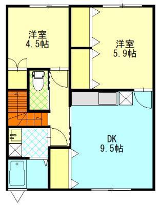 ライフキャップ寺内D(2DK/2階)の間取り写真