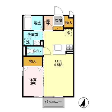 エクレール B(1LDK/2階)の間取り写真