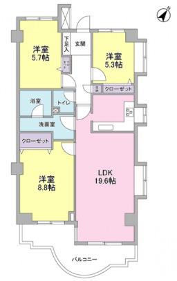 ブロンズストーン宇田川(3LDK/3階)の間取り写真