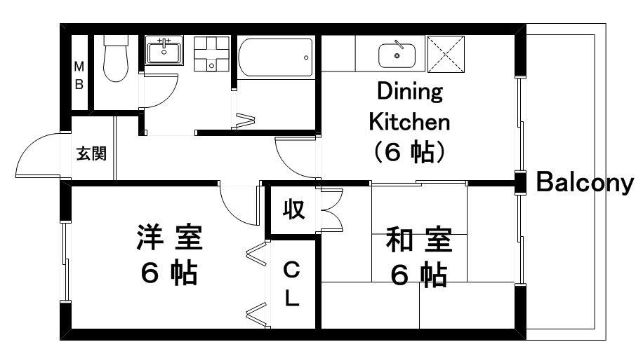 セゾンフルール(2DK/2階)の間取り写真
