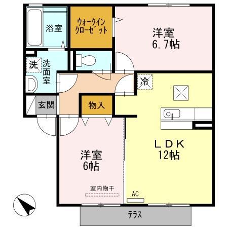 グランドールA棟(2LDK/1階)の間取り写真
