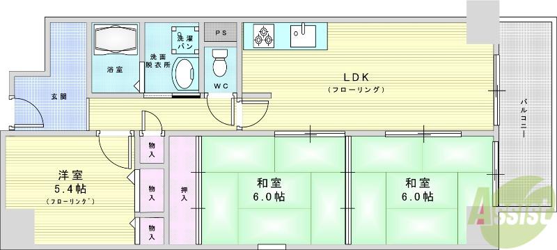 ファミールハイツ北大阪 1号棟(3LDK/6階)の間取り写真