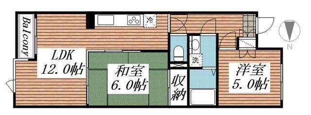 プレセランス郡山(2LDK/1階)の間取り写真