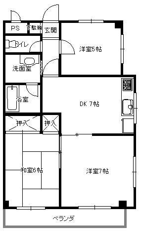 サンライズ鶴ヶ谷(3DK/2階)の間取り写真