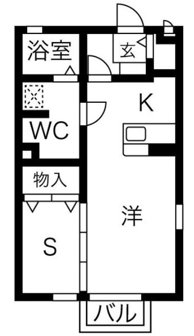 エスポワール西原(1DK/2階)の間取り写真