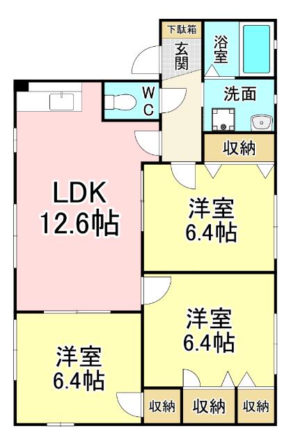 オー・ボアパティールII A棟 (3LDK/1階)の間取り写真